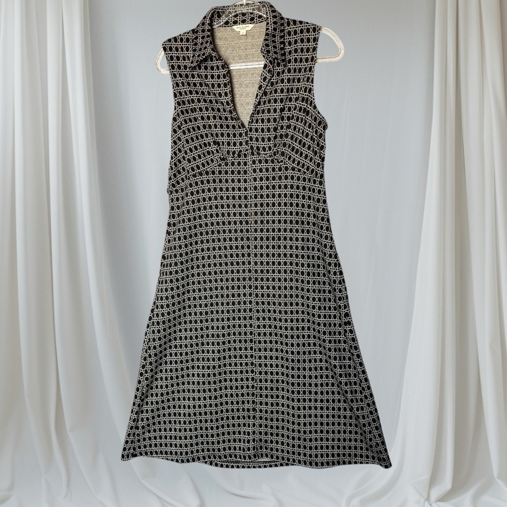Max studio Midi Dress Women's‎ Medium Black Cream Mod MCM 60's Inspired Babydoll